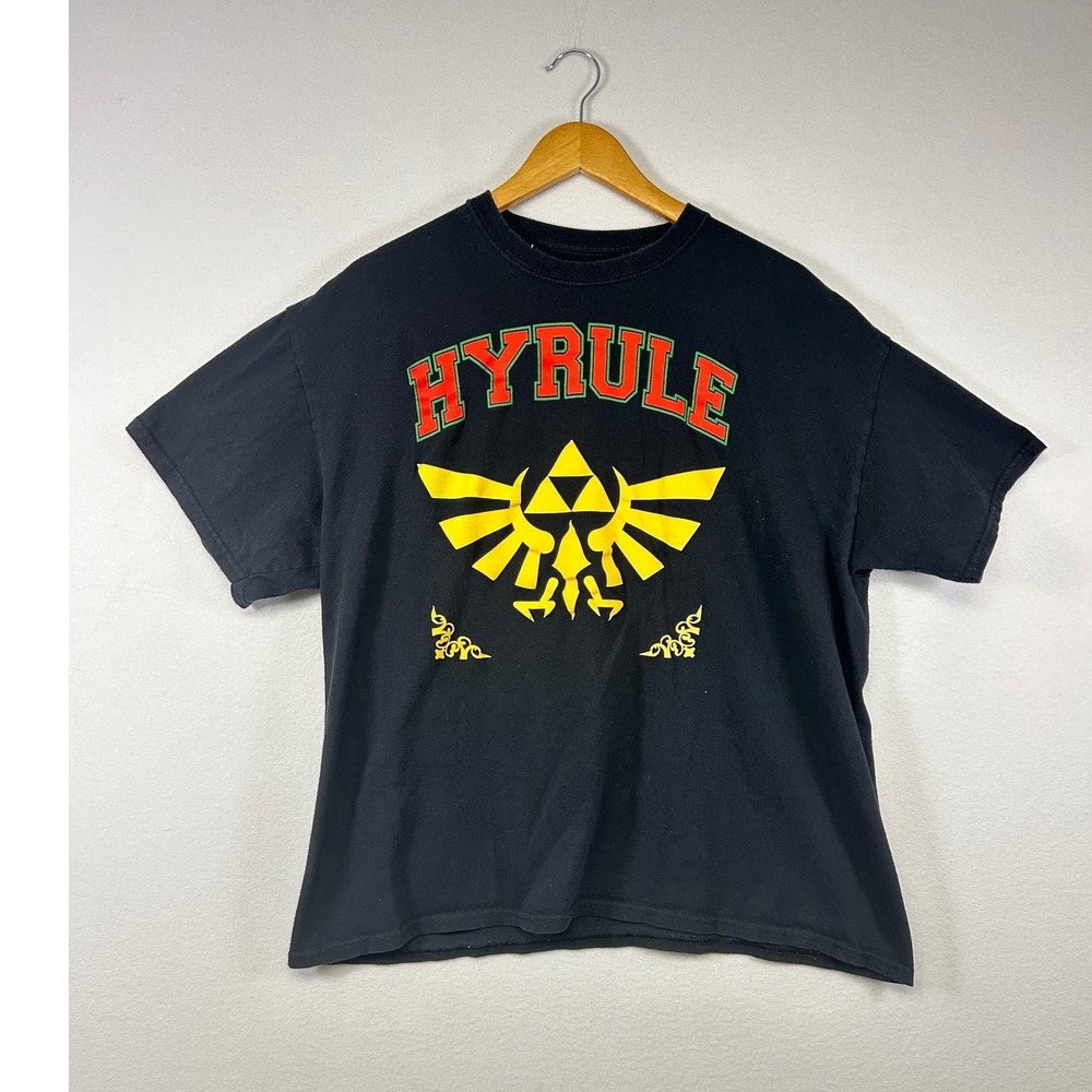 Nintendo Zelda Hyrule Graphic T-Shirt Mens XL Black Short Sleeve Triforce Crest